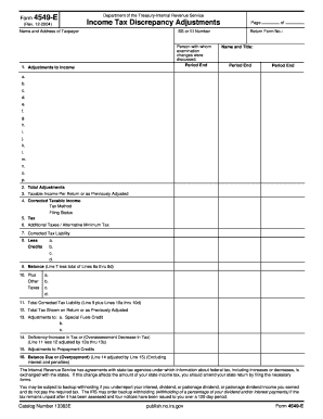 IRS Form 4549-E Income Tax Discrepancy Adjustments