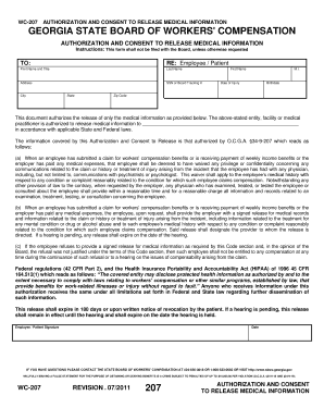 Georgia WC-207 Medical Information Release Form