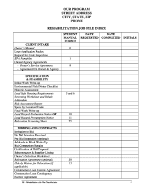 Rehabilitation Job File Checklist