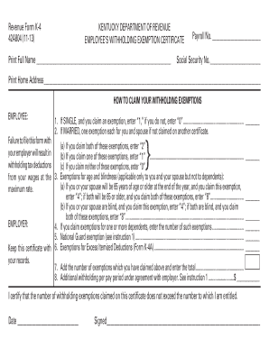 Kentucky Employee Withholding Exemption Certificate