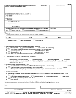 California Notice of Motion for Simplified Support Modification