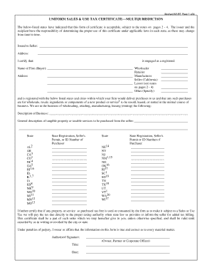 Uniform Sales & Use Tax Certificate