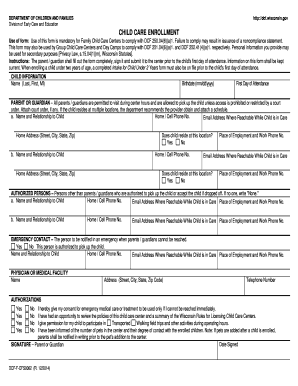 Wisconsin Child Care Enrollment Form