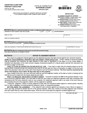 Connecticut Property Exemption Claim Form