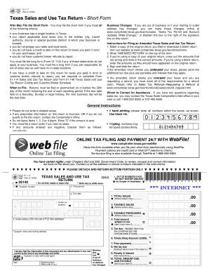 Texas Sales and Use Tax Return - Short Form
