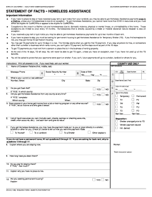 California Homeless Assistance Statement of Facts