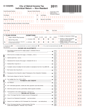 City of Detroit Income Tax 2011 Non-Resident Form