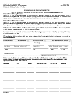 New Hampshire Background Check Authorization Form 2601