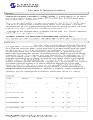 Seattle City Light Contractor Background Check Authorization