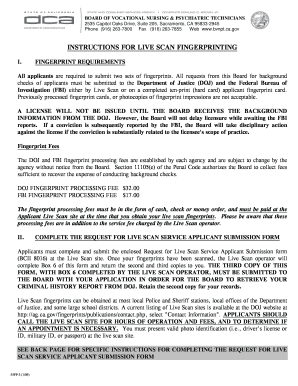 California Vocational Nurse and Psychiatric Technician Live Scan Form