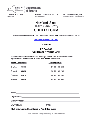 New York State Health Care Proxy Order Form