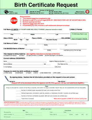 Oklahoma Birth Certificate Request Form