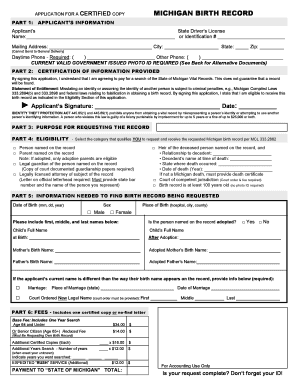 Michigan Birth Record Certified Copy Application