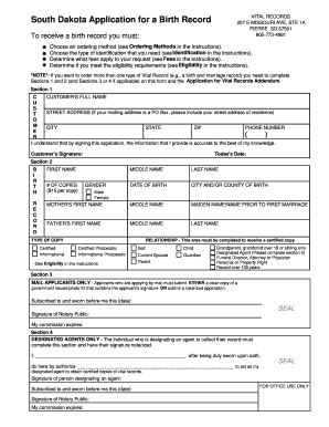 South Dakota Birth Record Application