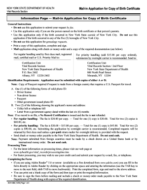 New York State Birth Certificate Application