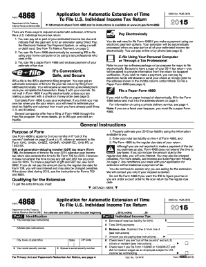 IRS Form 4868 Application for Automatic Extension of Time