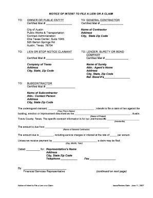 Notice of Intent to File a Lien or Claim