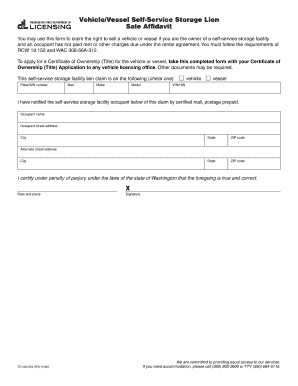 Washington Self-Service Storage Lien Sale Affidavit