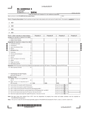 PA Schedule E Rent and Royalty Income (Loss) Form