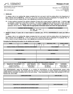 Vermont Release of Lien Form