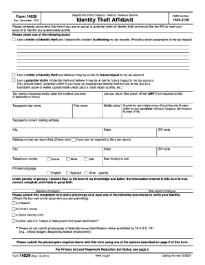 IRS Identity Theft Affidavit Form 14039