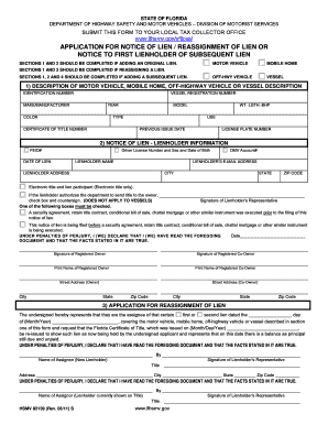 Florida Notice of Lien or Reassignment of Lien Form