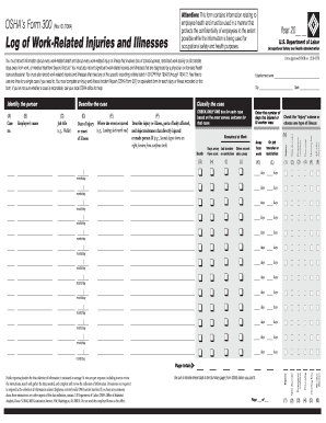 OSHA Form 300 Log of Work-Related Injuries and Illnesses
