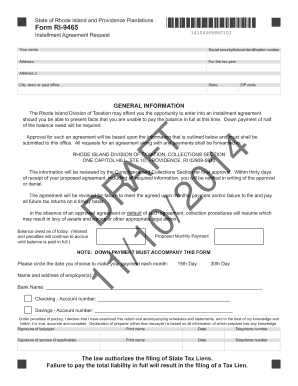 Rhode Island Installment Agreement Request