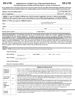 Maryland Death Record Application