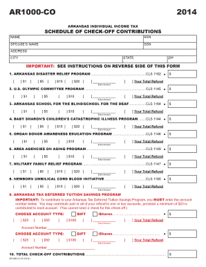 Arkansas Individual Income Tax Check-Off Contributions Form