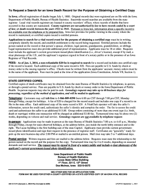Iowa Death Record Application Form