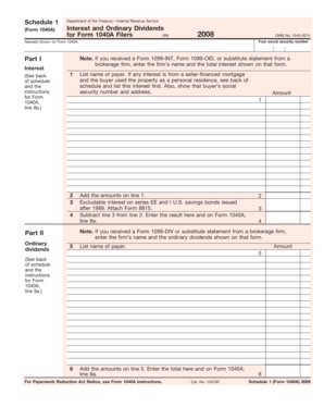 IRS Schedule 1 (Form 1040A) 2008