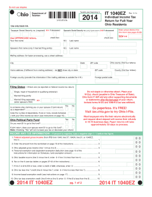 Ohio IT 1040EZ Form 2014