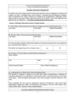 New Jersey Teacher Name Change Request