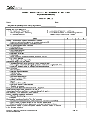 Operating Room Skills Competency Checklist