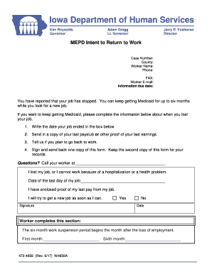 Iowa Medicaid Employment Intent to Return to Work Form
