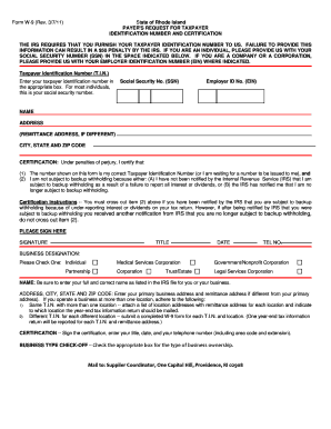 Form W-9 Taxpayer Identification Request