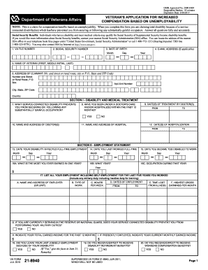 Veteran's Application for Increased Compensation Based on Unemployability