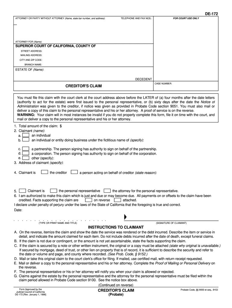 how to fill out form de 172 Preview on Page 1