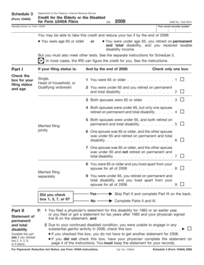 Schedule 3 Form 1040A Credit for Elderly or Disabled