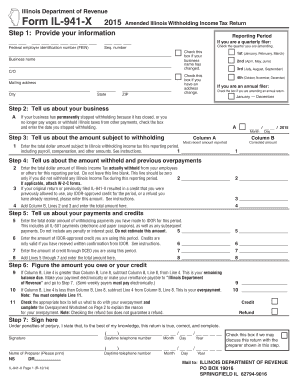 Form IL-941-X 2015 Amended Illinois Withholding Income Tax Return - tax illinois