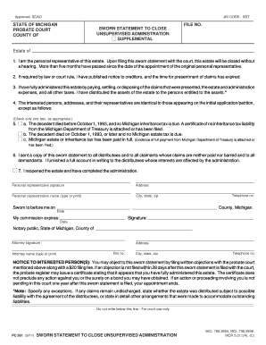 Michigan Sworn Statement to Close Unsupervised Administration