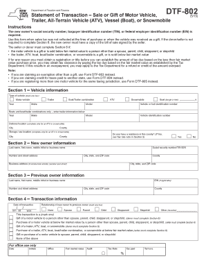 New York Statement of Transaction – Sale or Gift of Motor Vehicle