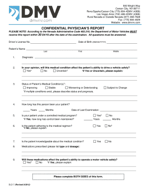 Nevada Physician's Report for Driver's License