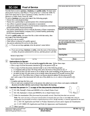 California Small Claims Proof of Service Form SC-104