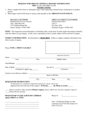 Oregon Criminal History Request Form