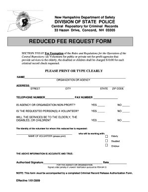 New Hampshire Reduced Fee Request Form