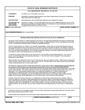 State of Legal Residence Certificate