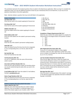 WASFA Student Information Worksheet