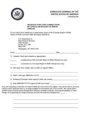 Request for Copy/Correction of Consular Report of Birth Abroad